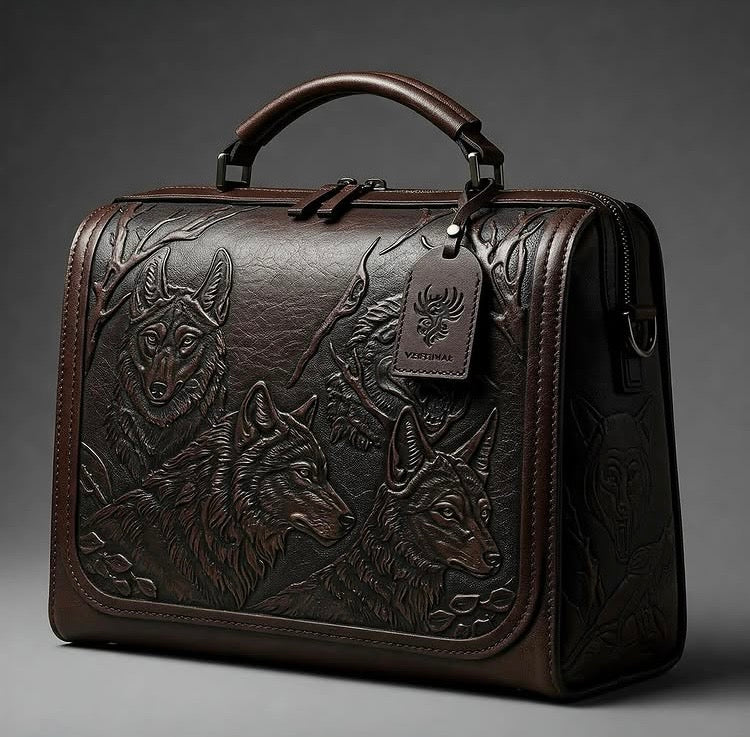 VERTİNAL DERİ KURT DESENLİ