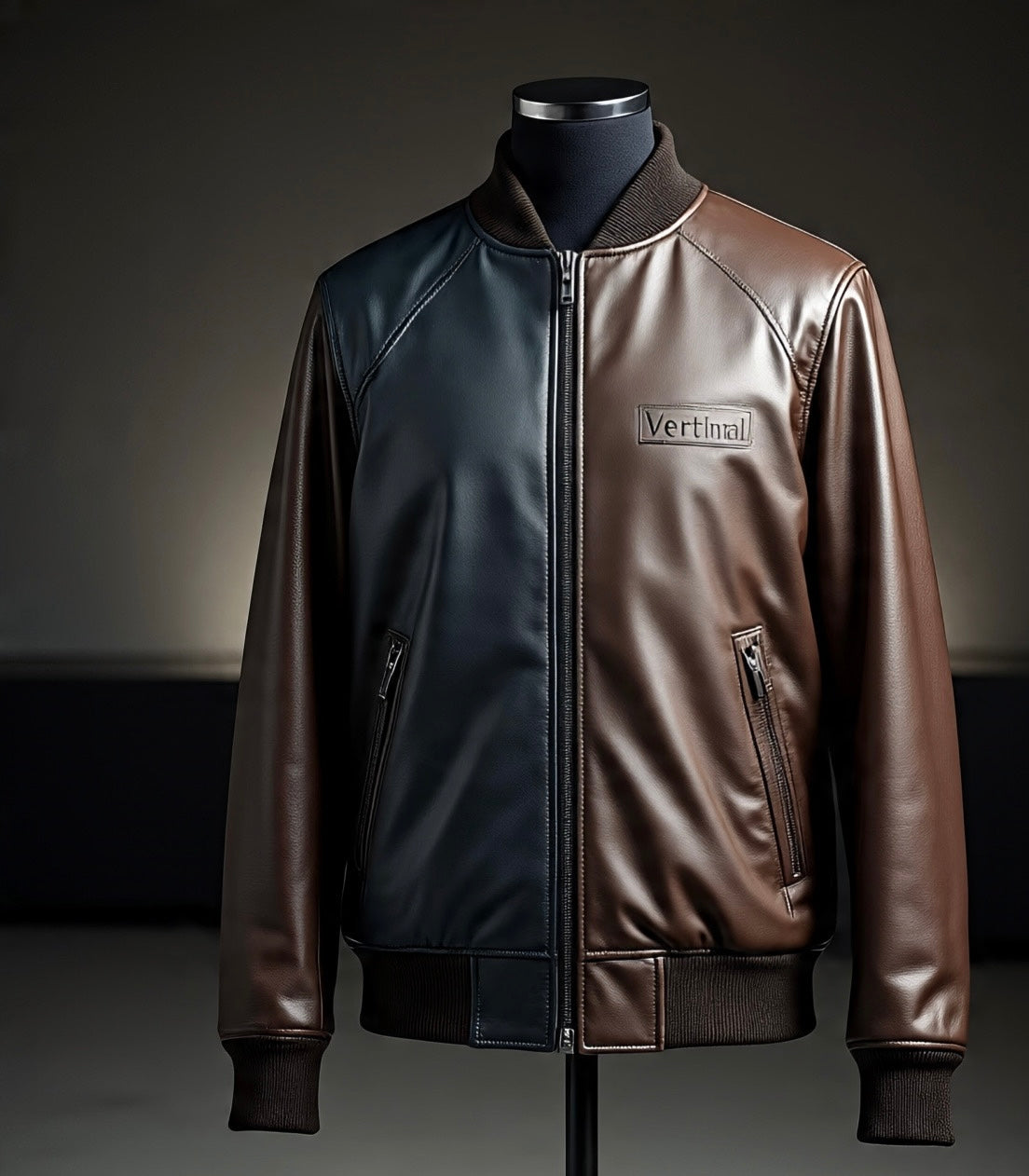 Vertinal iki taraf renkli deri çeket